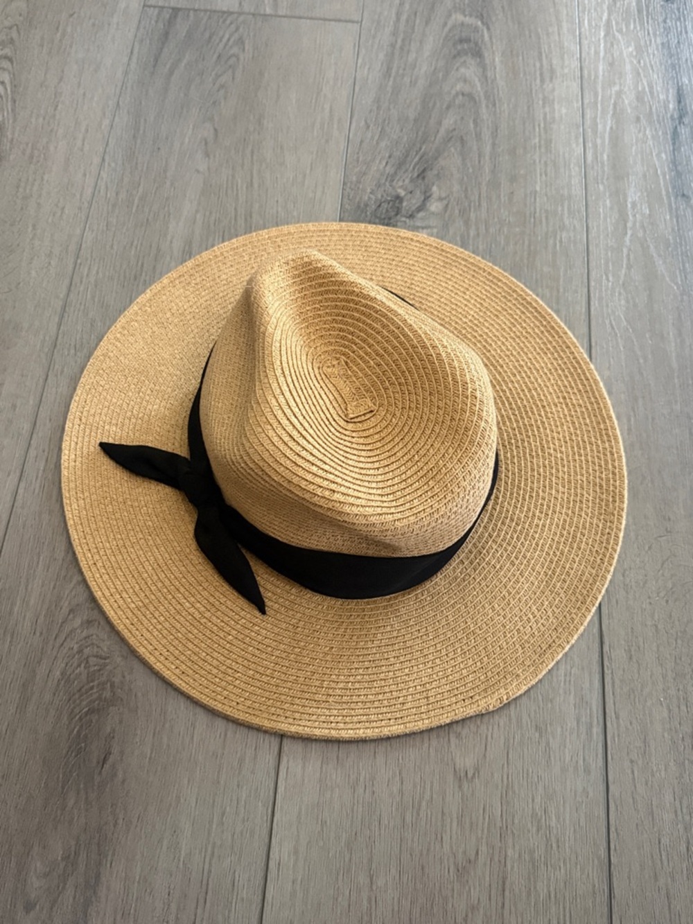 Nice West Wide Brim Straw Sun Hat with Black Band
